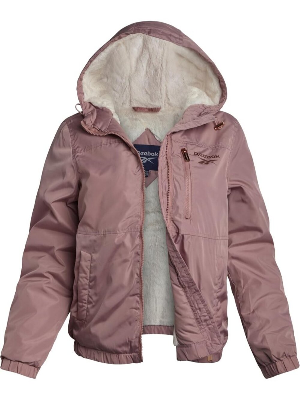 〽️Women's Dusty Rose Sherpa Lined Hooded Rain Jacket Full Zip Coat